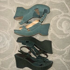 🌷SUNDANCE🌷Green & blue suede wedge sandals